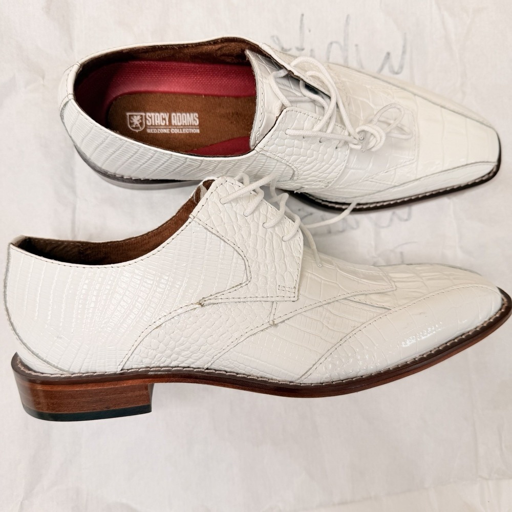 Stacy Adams Tristano Modified Bike Toe‎ Oxford Shoes White 25694-100 SZ-7 M